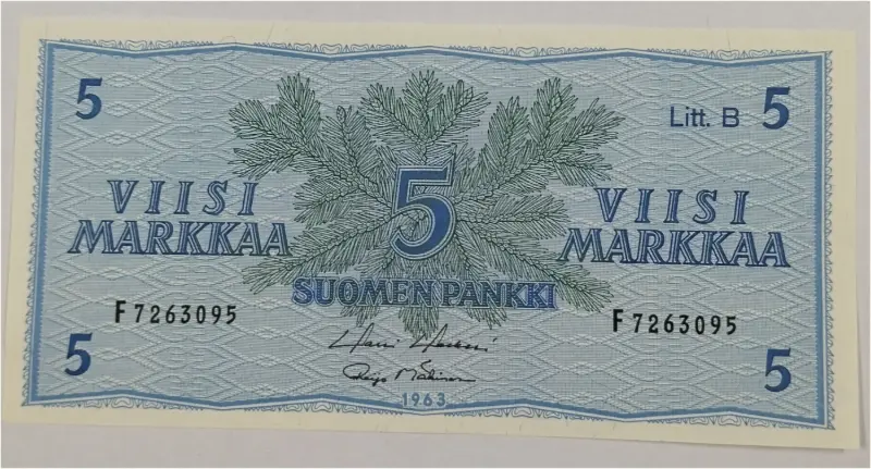 FINLAND - 5 MARKKAA  -  UNC MINT CONDITION (1963) - 1