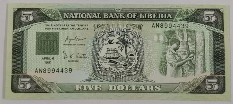 LIBERIA - 5 DOLLAR - UNC MINT CONDITION (1991) - 1