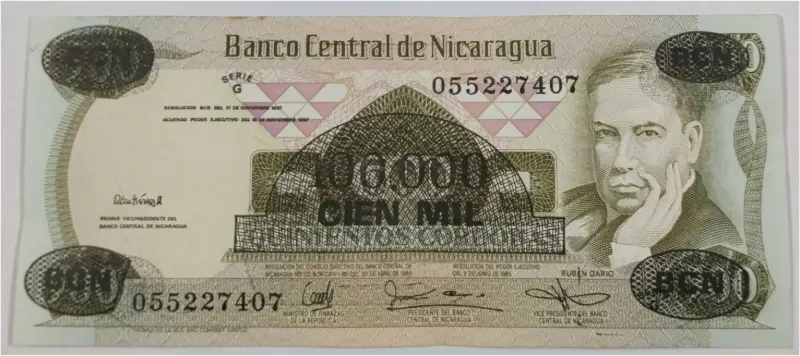 NICARAGUA - 100,000 CORDOBAS -  UNC MINT CONDITION (1987) - 1