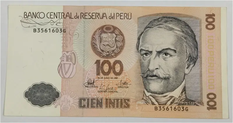 PERU - 100 INTIS - UNC MINT CONDITION (1987) - 1