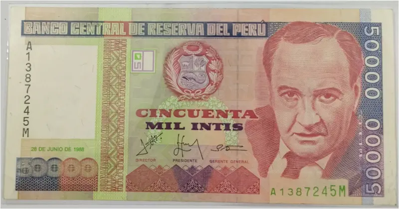 PERU - 50,000 INTIS - UNC CONDITION (1988) - 1
