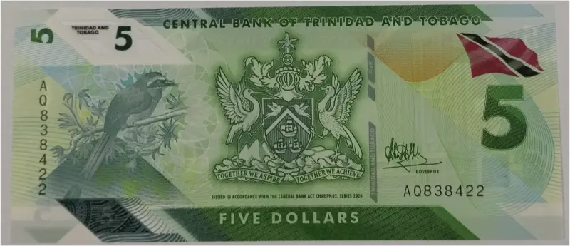 TRINIDAD AND TOBAGO - 5 DOLLAR - POLYMER NOTE -  UNC MINT CONDITION(2020) - 1