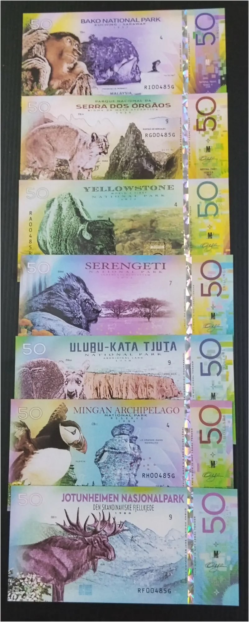 SERENGETI NATIONAL PARKS OF THE WORLD - 7 x DIFFERENT NOTES SET - UNC MINT CONDITION (2018) - 1