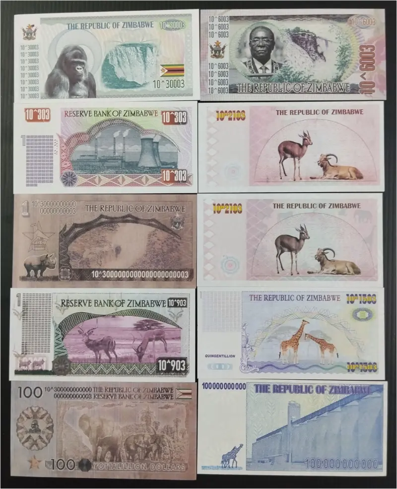 ZIMBABWE - FANTASY - 10 x DIFFERENT NOTES SET - UNC MINT CONDITION - 1
