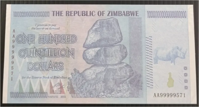 ZIMBABWE - 100 TRILLION DOLLARS - UNC MINT CONDITION - UV LIGHT PROPERTY - 1