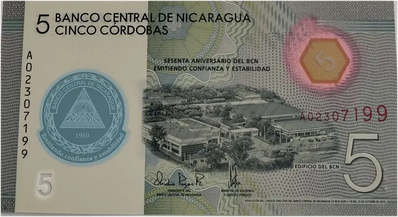 NICARAGUA - 5 CORDOBAS - POLYMER NOTE - UNC & MINT CONDITION - 1