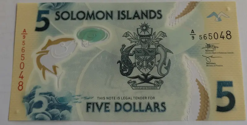 SOLOMON ISLANDS - 5 DOLLAR - POLYMER NOTE -  UNC & MINT CONDITION - 1