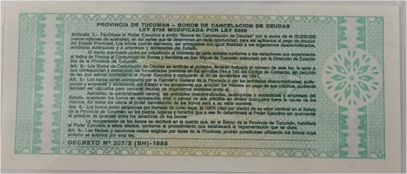 ARGENTINA - BONO DE CANCELACION DE DEUDAS -  UNC CONDITION (1991) - 1