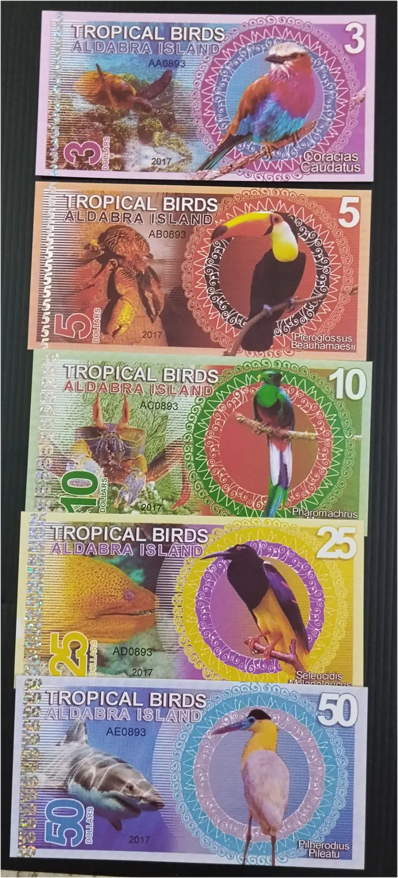 ALDABRA - FANTASY 4 x DIFFERENT NOTE SET - UNC MINT CONDITION (2017)  - 1