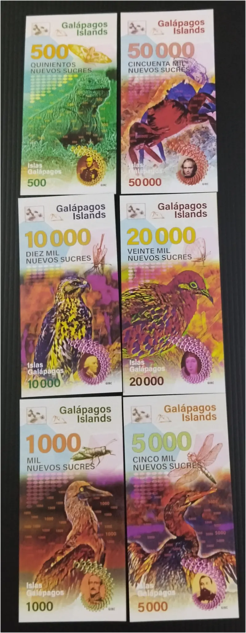 GALAPAGOS ISLAND - 6 x DIFFERENT NOTE SET - UNC MINT CONDITION (2021) - 1