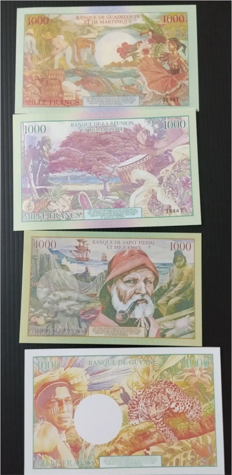FRENCH TERRITORIES - 4 x DIFFERENT NOTE SET - UNC MINT CONDITION - 1