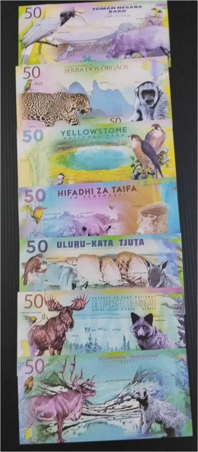 SERENGETI NATIONAL PARKS OF THE WORLD - 7 x DIFFERENT NOTES SET - UNC MINT CONDITION (2018) - 1